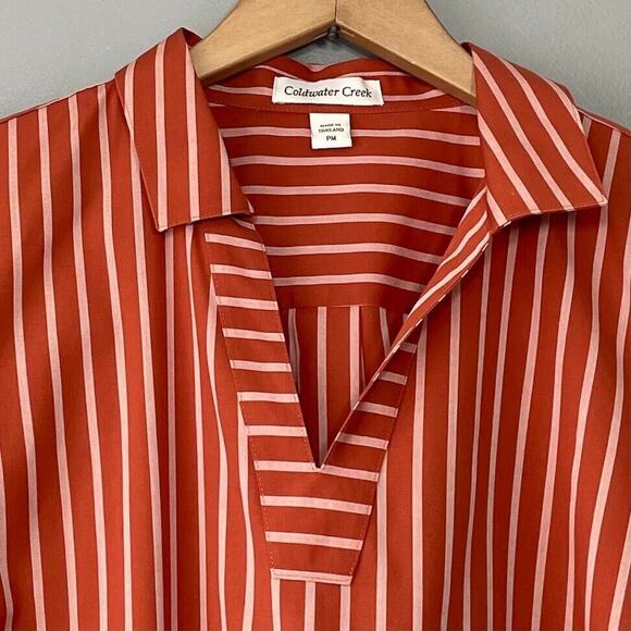Coldwater Creek Tunic Top Petite Medium Size PM Orange Striped Boho Chic Preppy - Picture 3 of 9